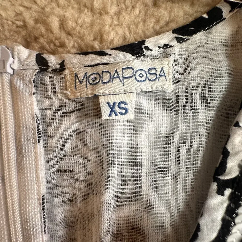 ModaPosa Womens XS Black White Floral Sleeveless Swing Dress Lace Up Back‎ Lined - Picture 6 of 16